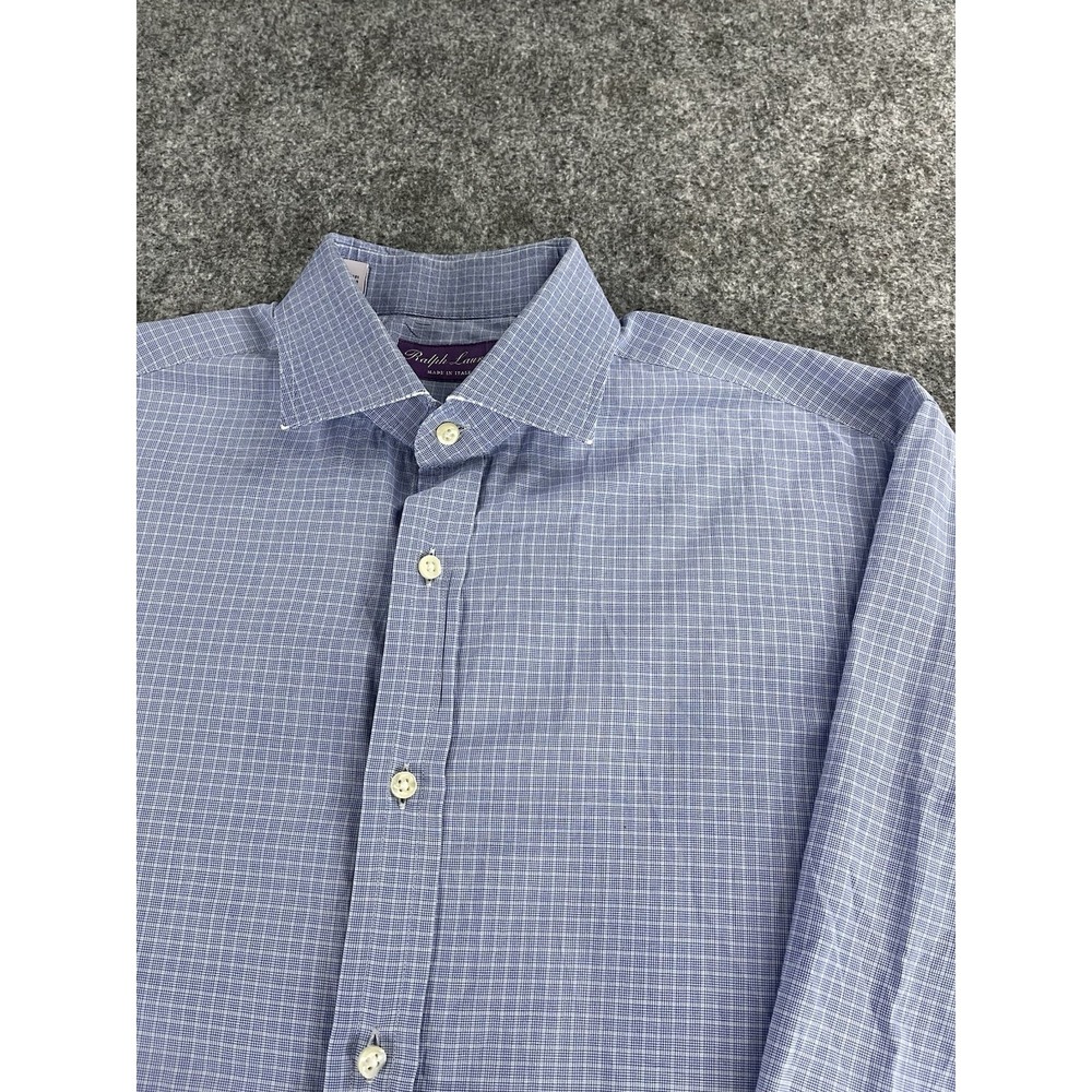 Ralph Lauren Purple Label Button Down Dress Shirt Mens 16 Blue Check See Photos